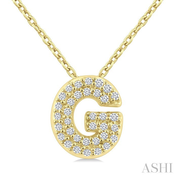 1/10 Ctw Initial 'G' Round Cut Diamond Fashion Pendant With Chain in 10K Yellow Gold