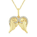 1/10 Ctw Fluted Texture Angel Wing Round Cut Diamond Pirouette Fashion Pendant With Chain in 10K Yellow Gold