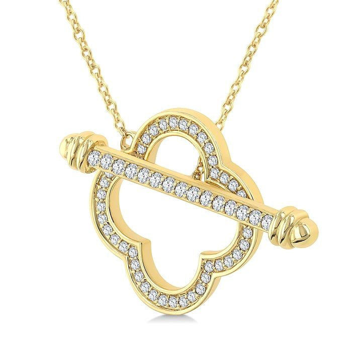 1/3 Ctw Clover Frame Round Cut Diamond Fashion Toggle Necklace in 10K Yellow Gold