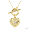 1/50 Ctw Bezel Set Round Cut Diamond Pirouette Fluted Heart Charm Toggle Fashion Necklace in 10K Yellow Gold