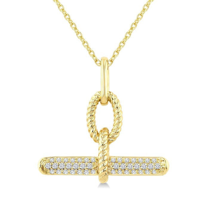 1/6 Ctw Round Cut Diamond T-Bar Fashion Pendant With Chain in 10K Yellow Gold