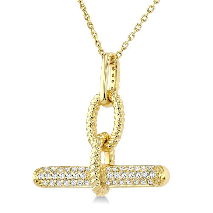 1/6 Ctw Round Cut Diamond T-Bar Fashion Pendant With Chain in 10K Yellow Gold