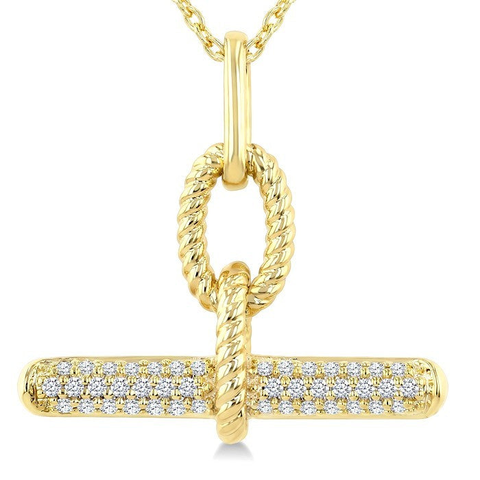 1/6 Ctw Round Cut Diamond T-Bar Fashion Pendant With Chain in 10K Yellow Gold