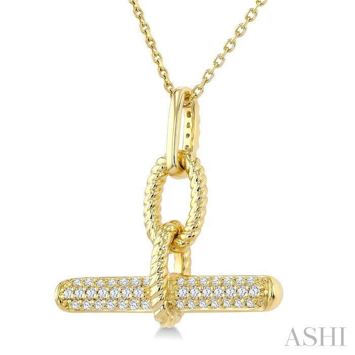 1/6 Ctw Round Cut Diamond T-Bar Fashion Pendant With Chain in 10K Yellow Gold