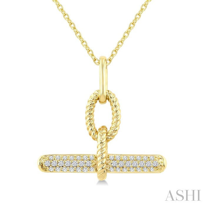 1/6 Ctw Round Cut Diamond T-Bar Fashion Pendant With Chain in 10K Yellow Gold