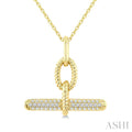 1/6 Ctw Round Cut Diamond T-Bar Fashion Pendant With Chain in 10K Yellow Gold