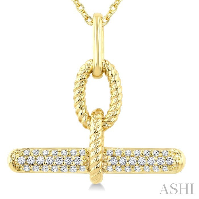 1/6 Ctw Round Cut Diamond T-Bar Fashion Pendant With Chain in 10K Yellow Gold