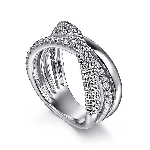 925 Sterling Silver Bujukan White Sapphire Criss Cross Ring