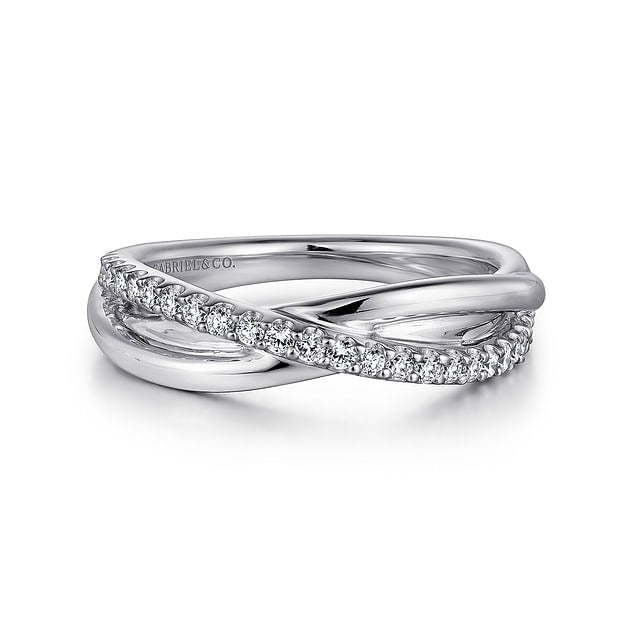 925 Sterling Silver White Sapphire Pave Criss Cross Ring