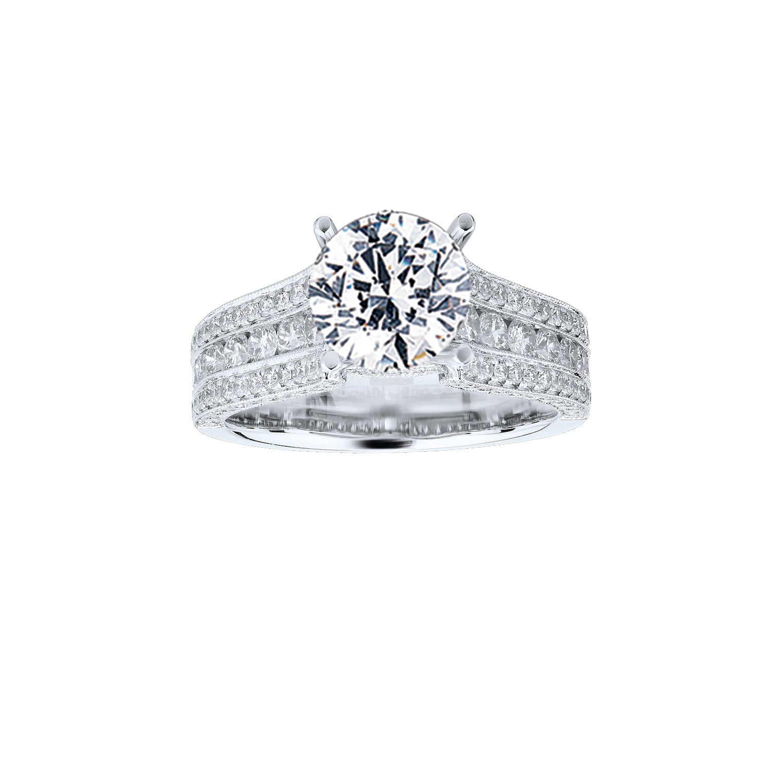 Diamond Round with Triple Row Milgrain Engagement Ring