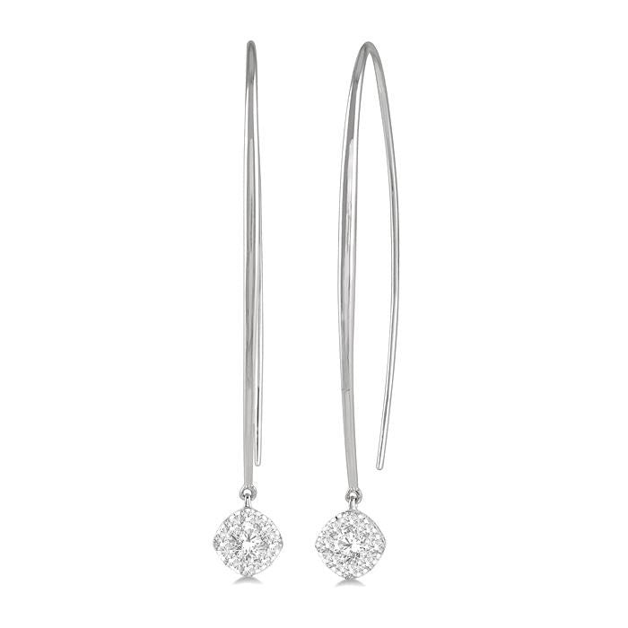 1/2 Ctw Cushion Shape Shine Bright Round Cut Diamond Earrings in 14K White Gold