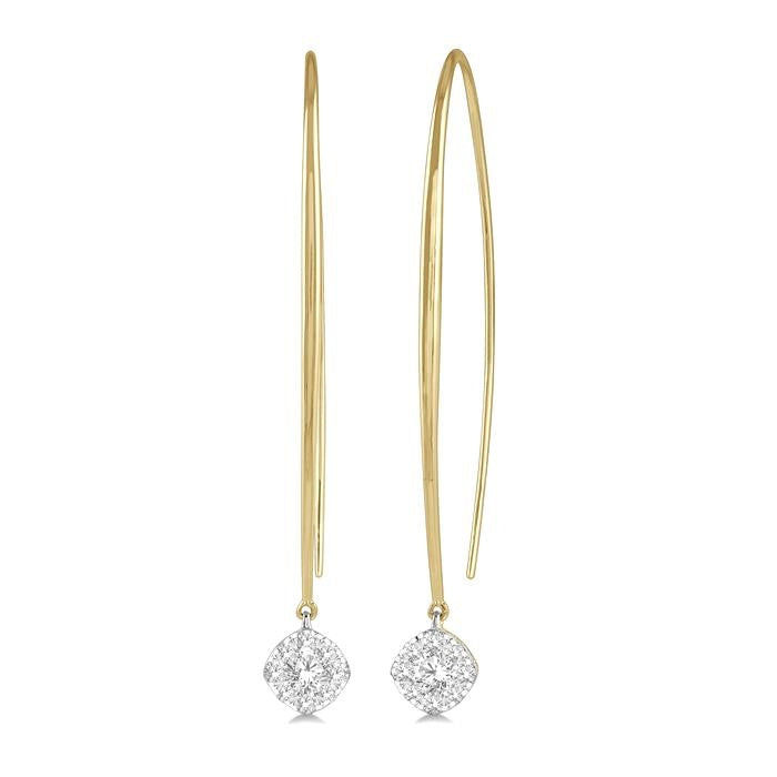 1/2 Ctw Cushion Shape Shine Bright Round Cut Diamond Earrings in 14K Yellow & White Gold