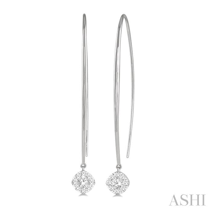 1/2 Ctw Cushion Shape Shine Bright Round Cut Diamond Earrings in 14K White Gold