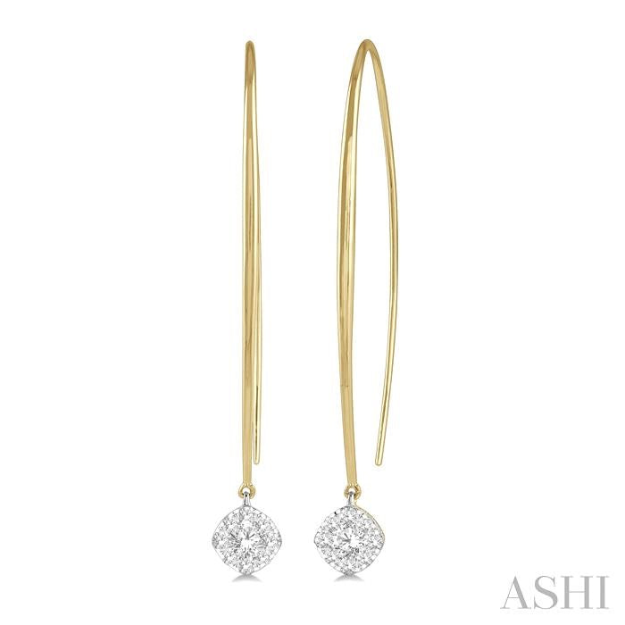 1/2 Ctw Cushion Shape Shine Bright Round Cut Diamond Earrings in 14K Yellow & White Gold