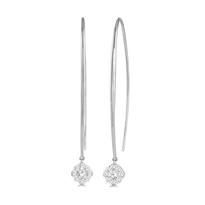1/3 Ctw Cushion Shape Shine Bright Round Cut Diamond Earrings in 14K White Gold