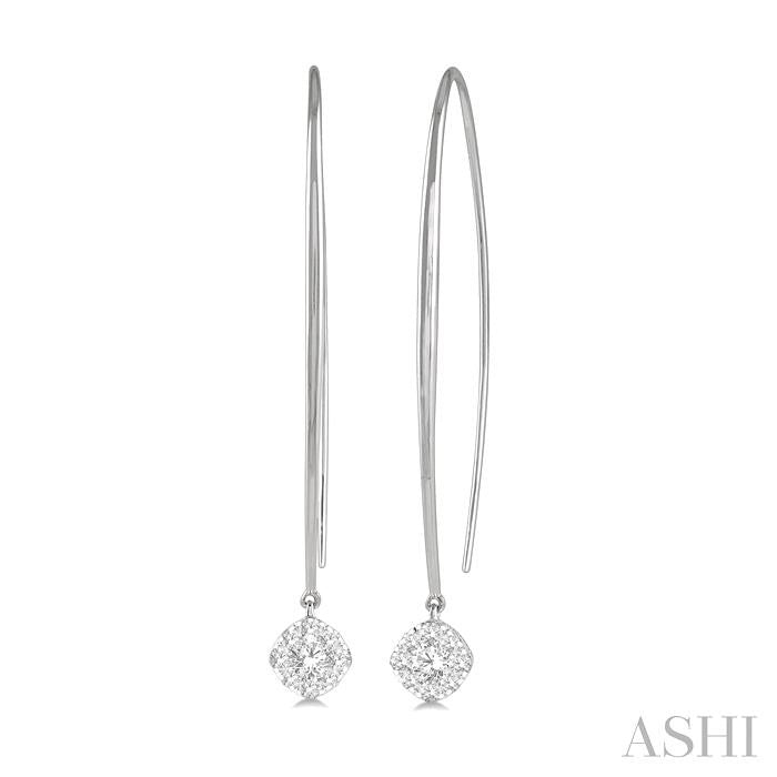 1/3 Ctw Cushion Shape Shine Bright Round Cut Diamond Earrings in 14K White Gold