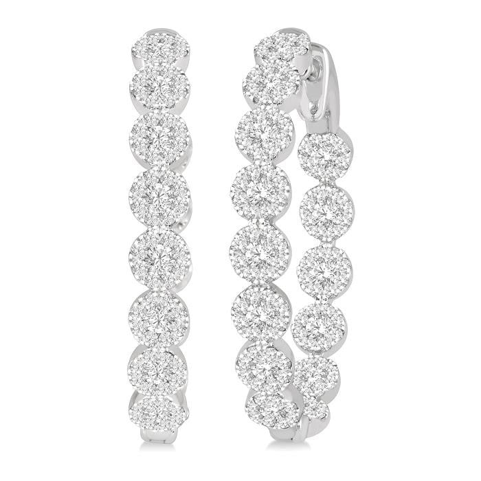 2 Ctw Circular Link Shine Bright In-Out Round Cut Diamond Hoop Earrings in 14K White Gold