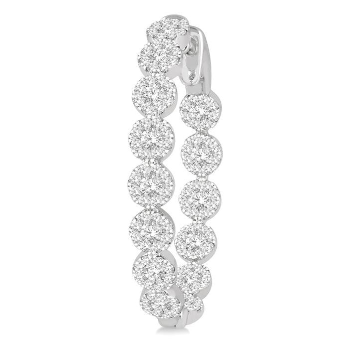 2 Ctw Circular Link Shine Bright In-Out Round Cut Diamond Hoop Earrings in 14K White Gold
