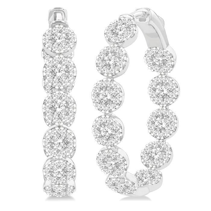 4 1/5 Ctw Circular Link Shine Bright In-Out Round Cut Diamond Hoop Earrings in 14K White Gold