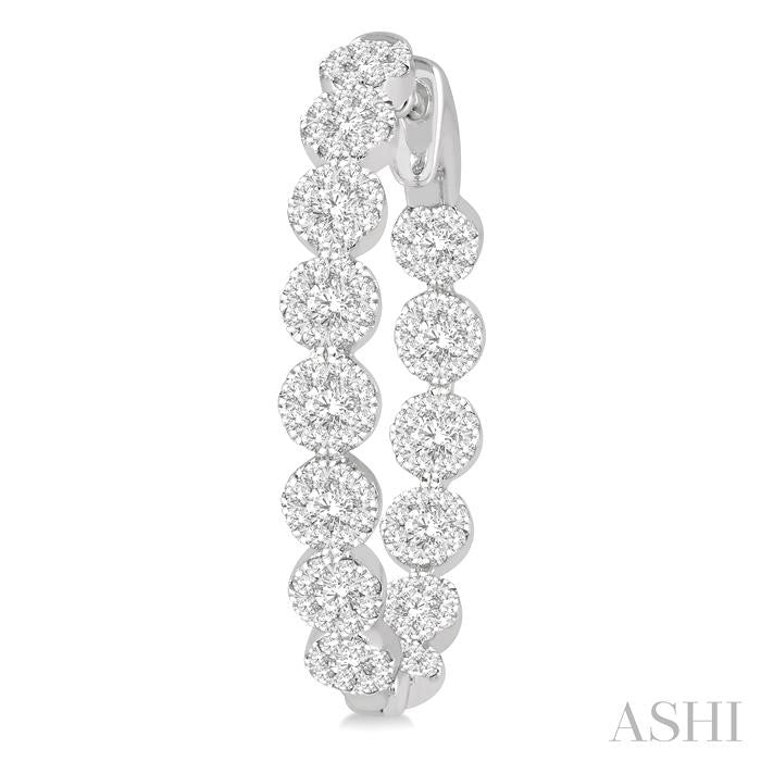 2 Ctw Circular Link Shine Bright In-Out Round Cut Diamond Hoop Earrings in 14K White Gold