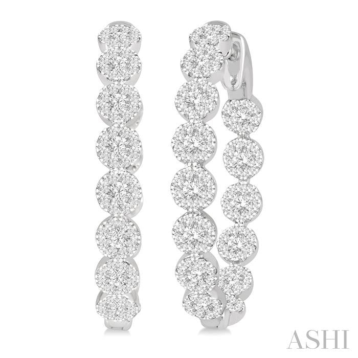 2 Ctw Circular Link Shine Bright In-Out Round Cut Diamond Hoop Earrings in 14K White Gold