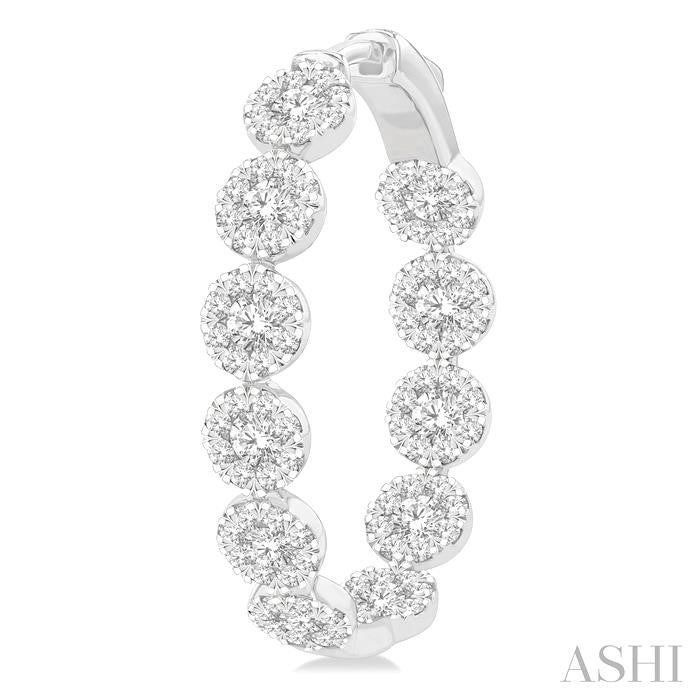 3 Ctw Circular Link Shine Bright In-Out Round Cut Diamond Hoop Earrings in 14K White Gold