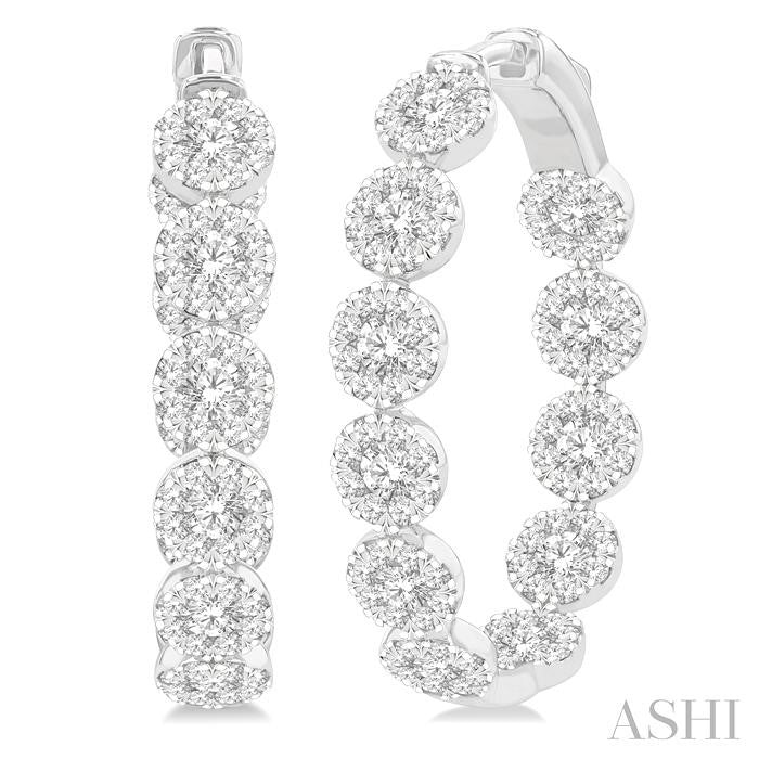 4 1/5 Ctw Circular Link Shine Bright In-Out Round Cut Diamond Hoop Earrings in 14K White Gold