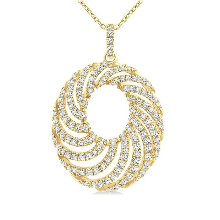 1 Ctw Open Window Swirl Circle Round Cut Diamond Fashion Pendant With Chain in 14K Yellow Gold