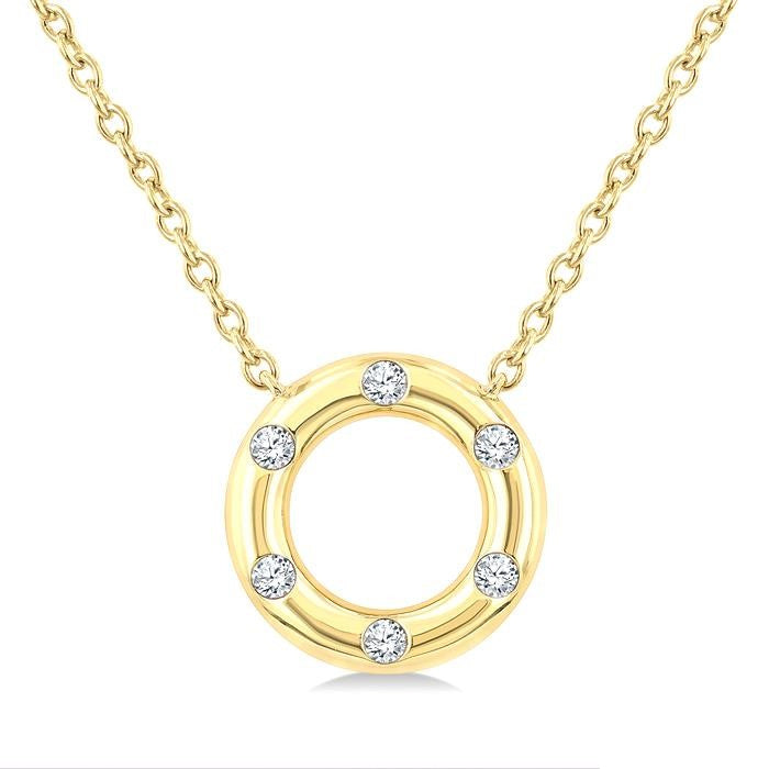 1/8 Ctw Hollow Cut Circle Round Cut Diamond Mosaic Petite Pendant With Chain in 10K Yellow Gold