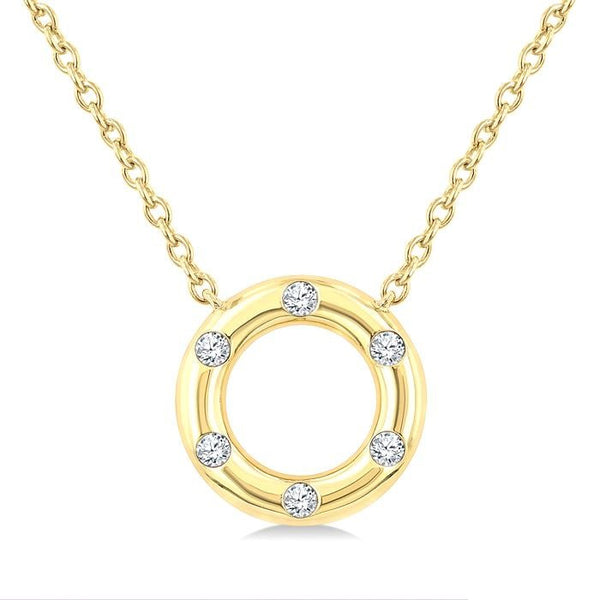 1/8 Ctw Hollow Cut Circle Round Cut Diamond Mosaic Petite Pendant With Chain in 10K Yellow Gold