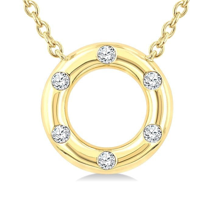 1/8 Ctw Hollow Cut Circle Round Cut Diamond Mosaic Petite Pendant With Chain in 10K Yellow Gold