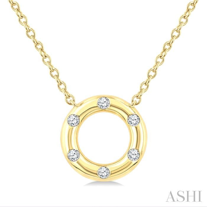 1/8 Ctw Hollow Cut Circle Round Cut Diamond Mosaic Petite Pendant With Chain in 10K Yellow Gold