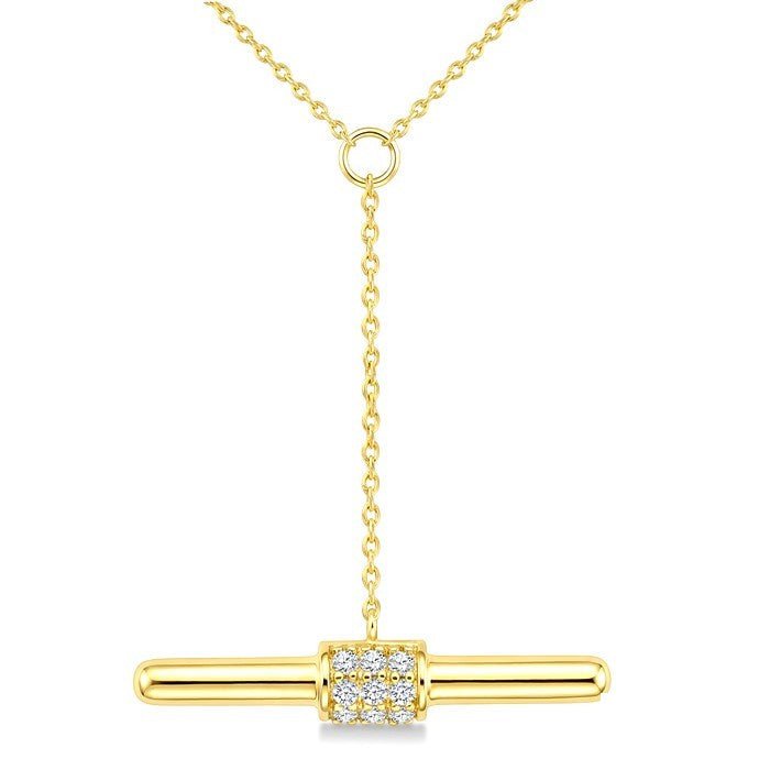 1/10 Ctw Round Cut Diamond T-Bar Fashion Necklace in 10K Yellow Gold