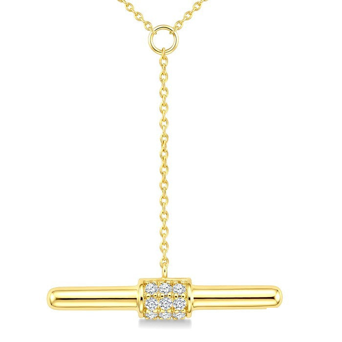 1/10 Ctw Round Cut Diamond T-Bar Fashion Necklace in 10K Yellow Gold