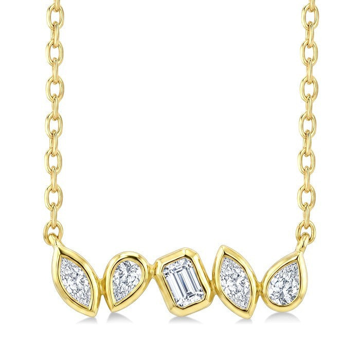 1/3 Ctw Bezel Set Mixed Cut Diamond Fancy Bar Necklace in 14K Yellow Gold