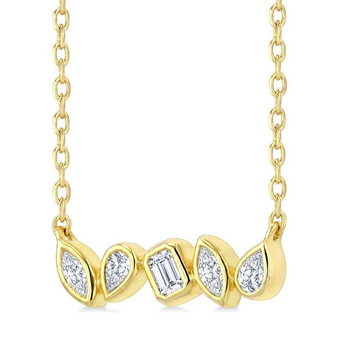 1/3 Ctw Bezel Set Mixed Cut Diamond Fancy Bar Necklace in 14K Yellow Gold