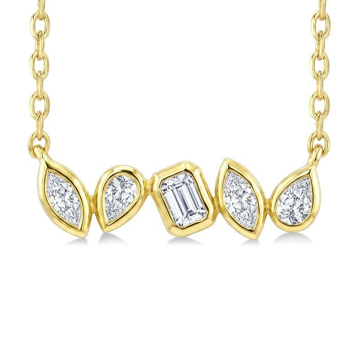 1/3 Ctw Bezel Set Mixed Cut Diamond Fancy Bar Necklace in 14K Yellow Gold