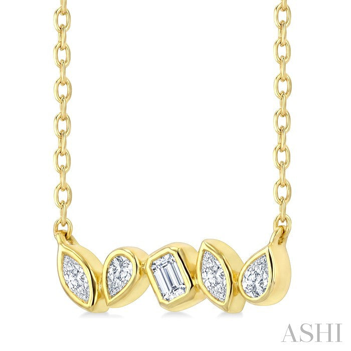1/3 Ctw Bezel Set Mixed Cut Diamond Fancy Bar Necklace in 14K Yellow Gold