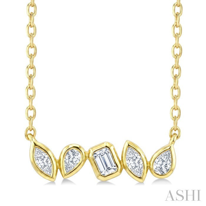 1/3 Ctw Bezel Set Mixed Cut Diamond Fancy Bar Necklace in 14K Yellow Gold