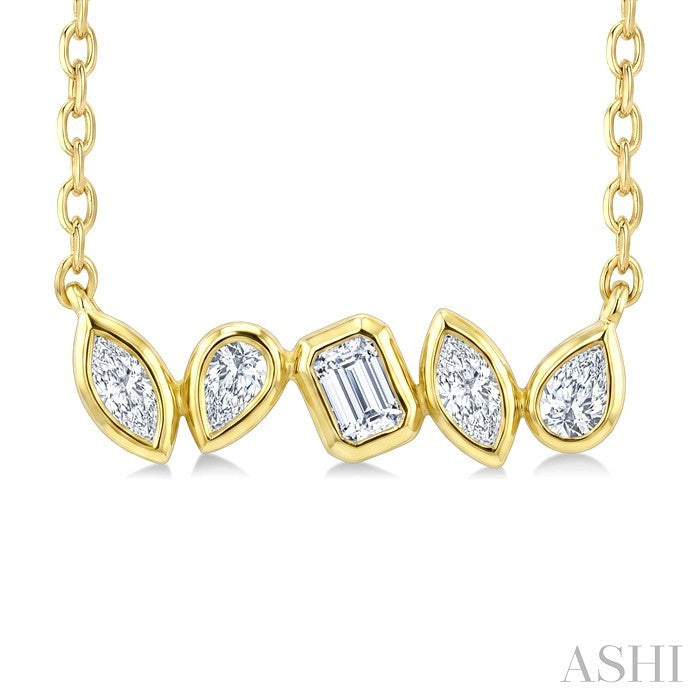 1/3 Ctw Bezel Set Mixed Cut Diamond Fancy Bar Necklace in 14K Yellow Gold