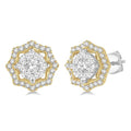 3/4 Ctw Star Lattice Shine Bright Round Cut Diamond Earrings in 14K White and Yellow Gold