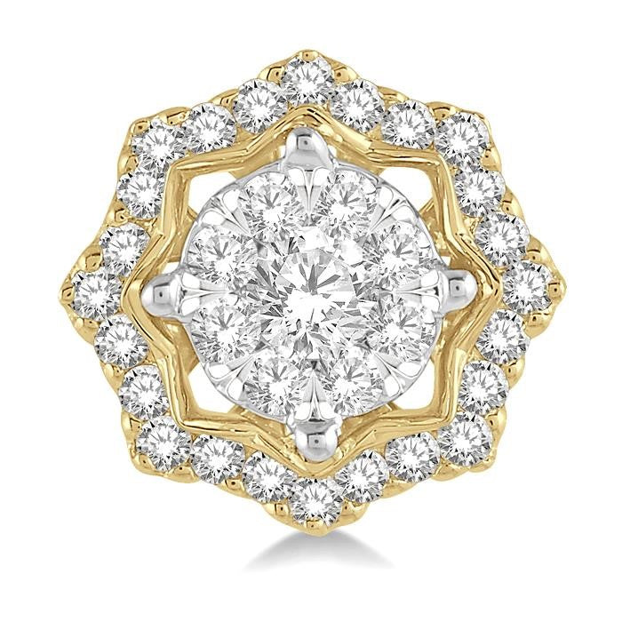 3/4 Ctw Star Lattice Shine Bright Round Cut Diamond Earrings in 14K White and Yellow Gold