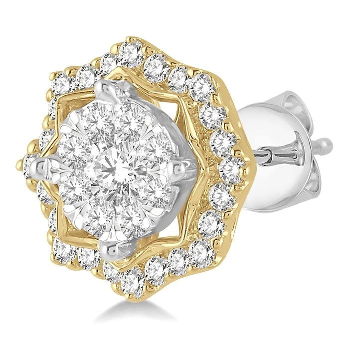 3/4 Ctw Star Lattice Shine Bright Round Cut Diamond Earrings in 14K White and Yellow Gold