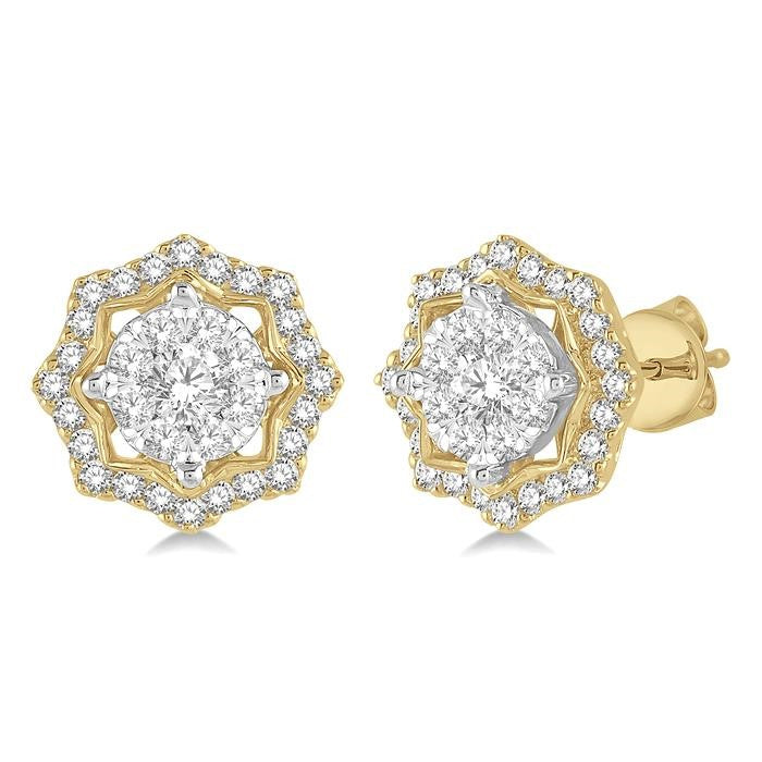 3/4 Ctw Star Lattice Shine Bright Round Cut Diamond Earrings in 14K Yellow and White Gold