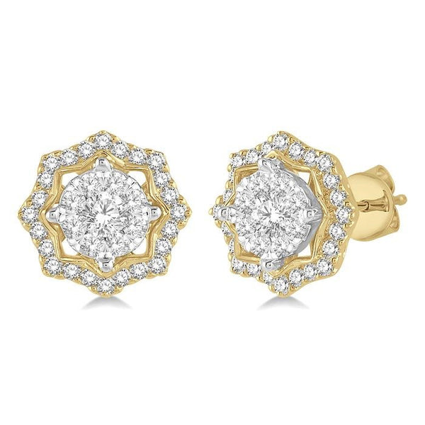 3/4 Ctw Star Lattice Shine Bright Round Cut Diamond Earrings in 14K Yellow and White Gold