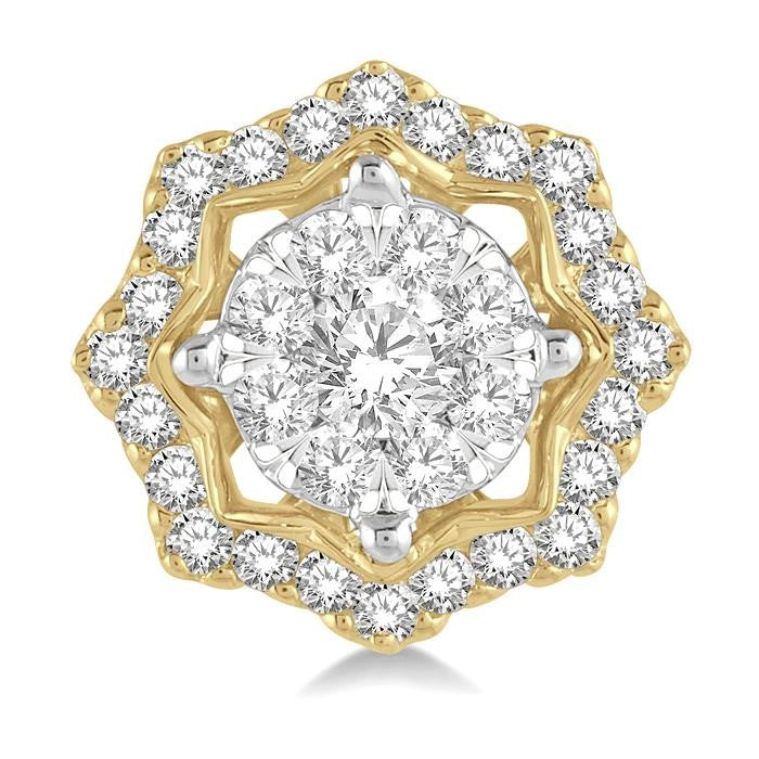 3/4 Ctw Star Lattice Shine Bright Round Cut Diamond Earrings in 14K Yellow and White Gold