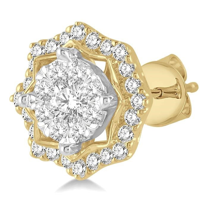 3/4 Ctw Star Lattice Shine Bright Round Cut Diamond Earrings in 14K Yellow and White Gold