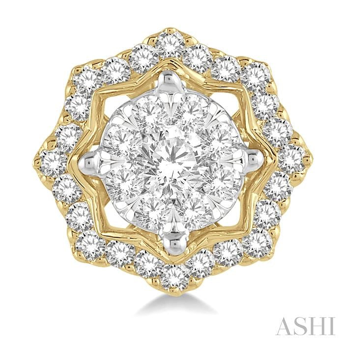 3/4 Ctw Star Lattice Shine Bright Round Cut Diamond Earrings in 14K White and Yellow Gold