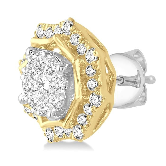 1/2 Ctw Star Lattice Shine Bright Round Cut Diamond Earrings in 14K White and Yellow Gold