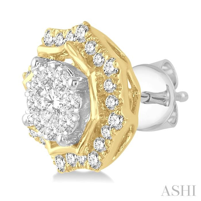 1/2 Ctw Star Lattice Shine Bright Round Cut Diamond Earrings in 14K White and Yellow Gold